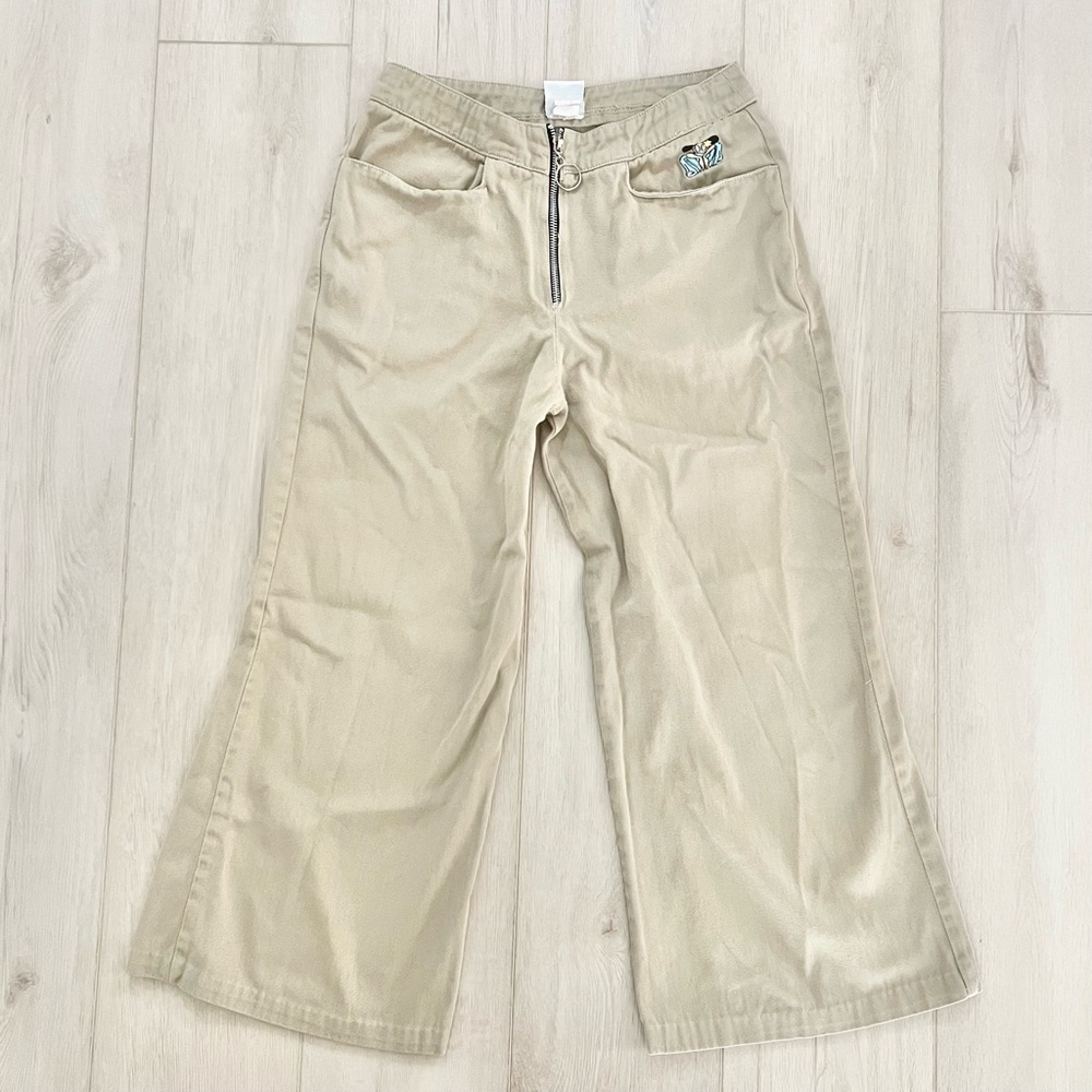 Vintage Buggirl Raver Cropped Wide Leg Pants w/ Embroidered Character Detail